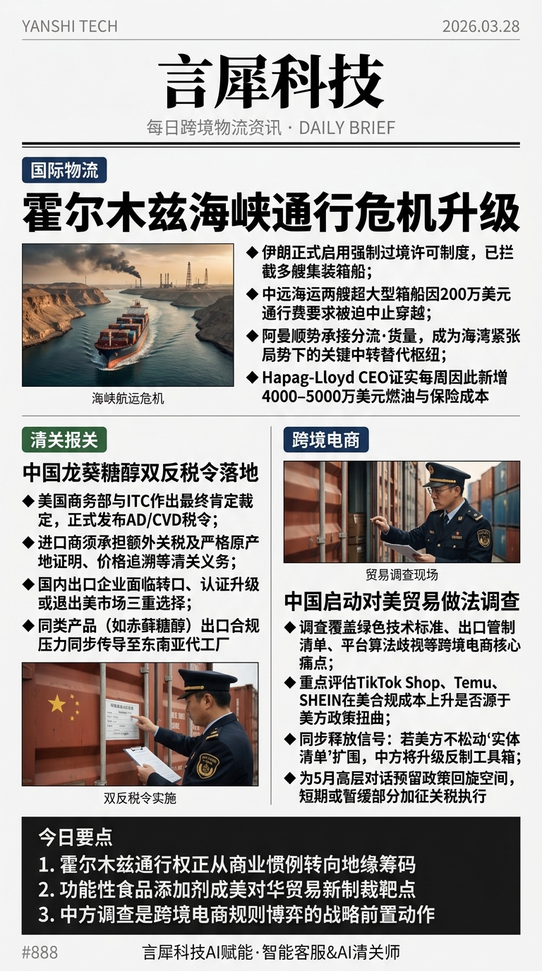 今日跨境物流资讯图 2026年03月28日