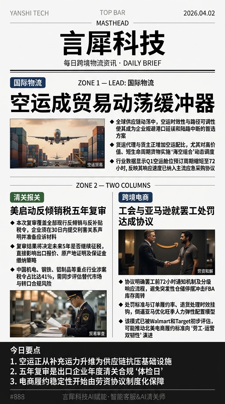 今日跨境物流资讯图 2026年04月02日