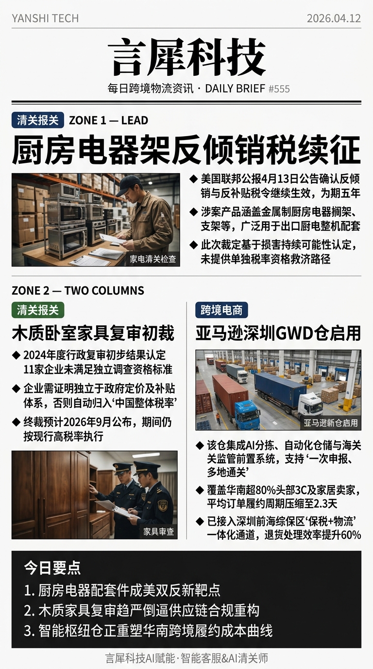 今日跨境物流资讯图 2026年04月12日