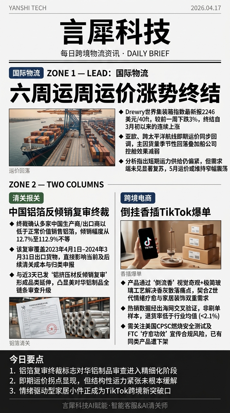 今日跨境物流资讯图 2026年04月17日