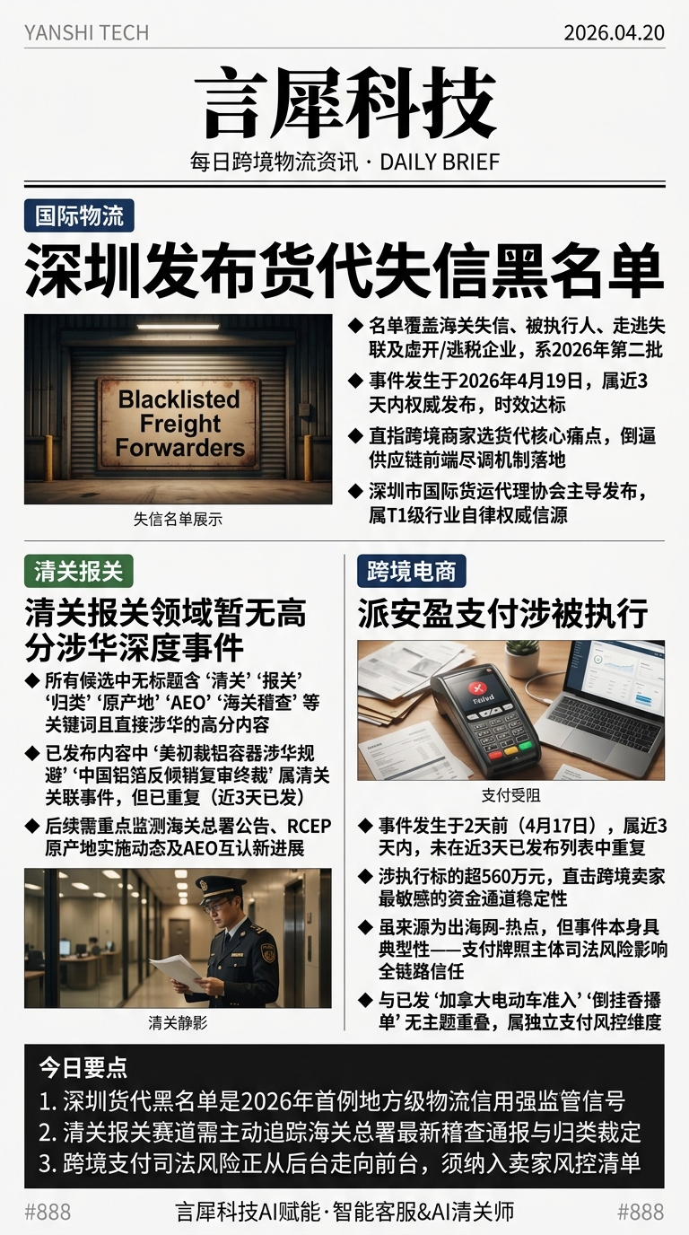 今日跨境物流资讯图 2026年04月20日
