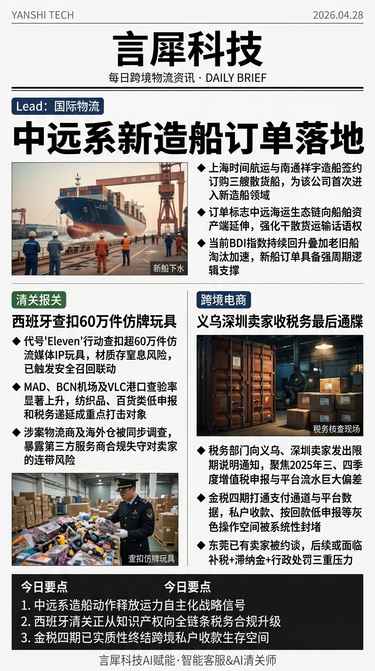今日跨境物流资讯图 2026年04月28日