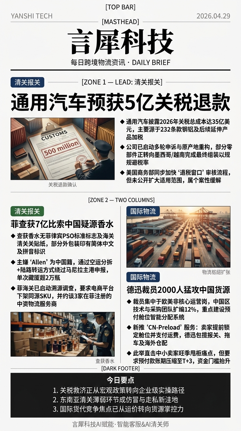 今日跨境物流资讯图 2026年04月29日