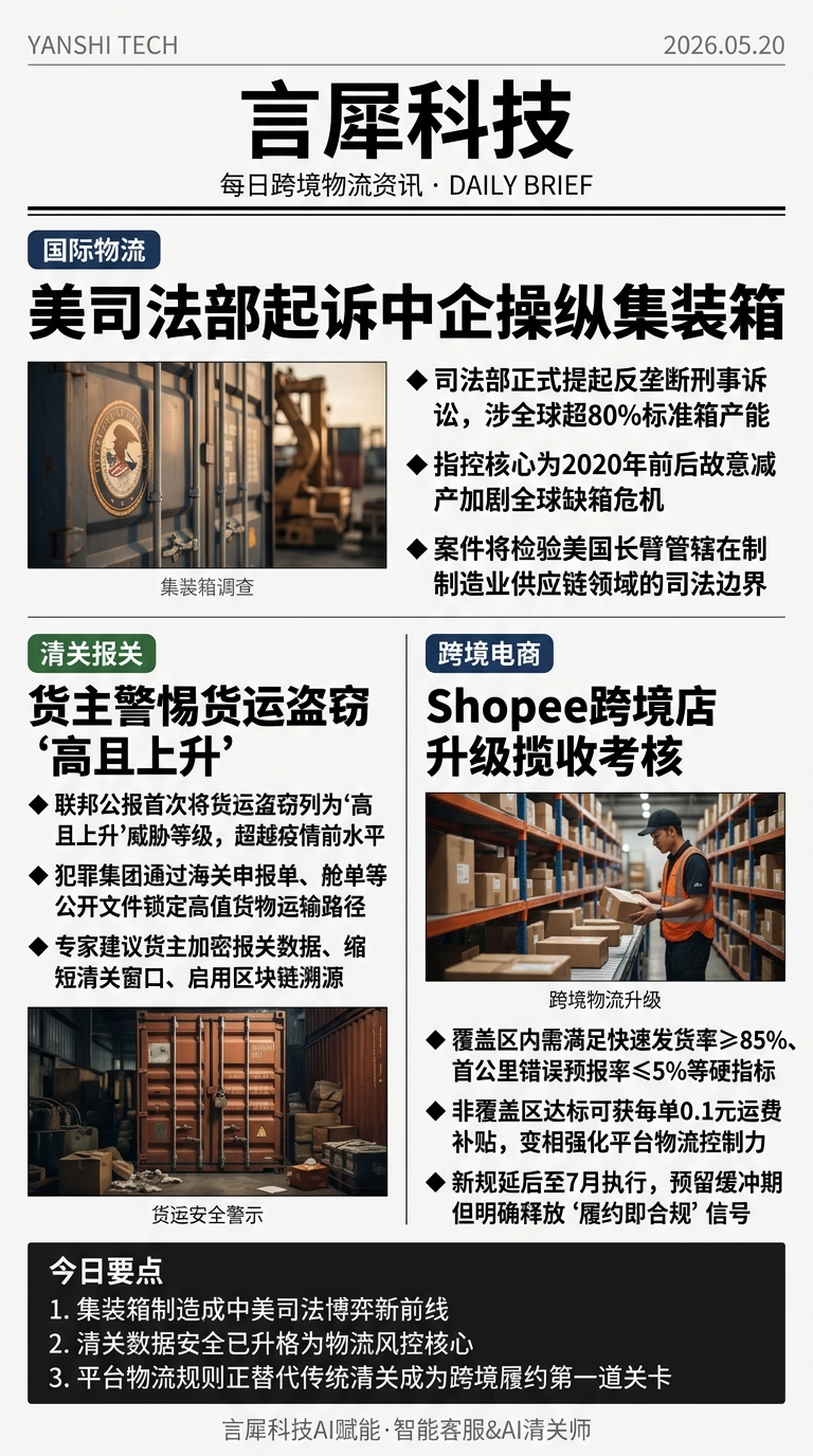今日跨境物流资讯图 2026年05月20日