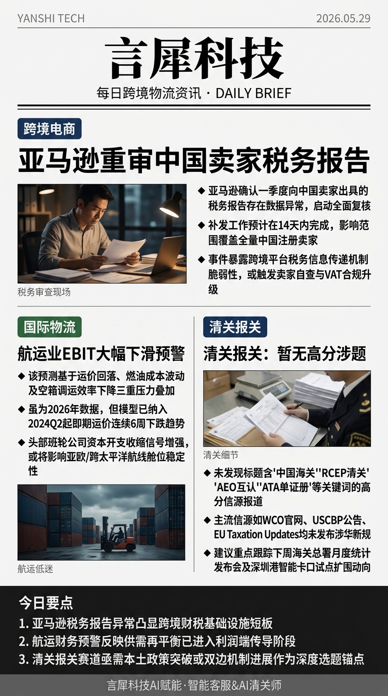 今日跨境物流资讯图 2026年05月29日