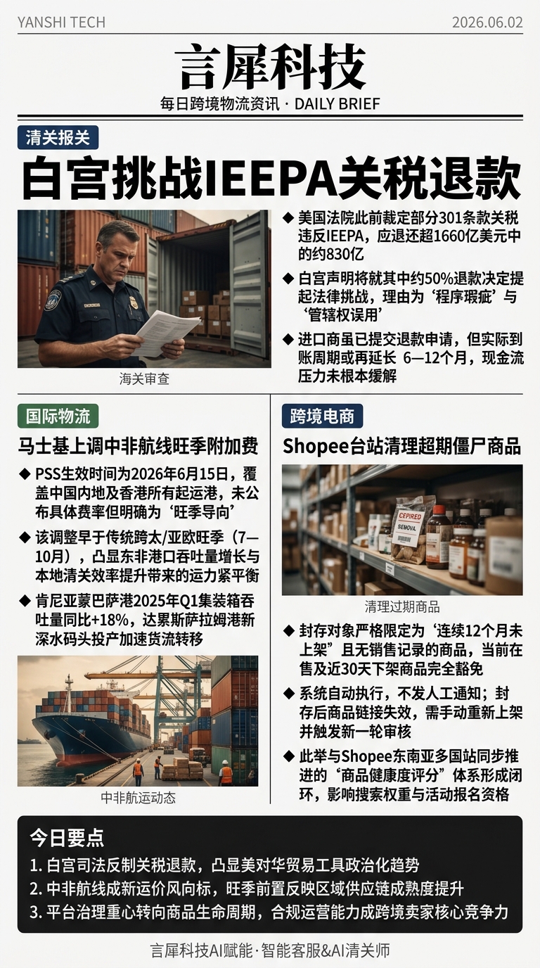 今日跨境物流资讯图 2026年06月02日