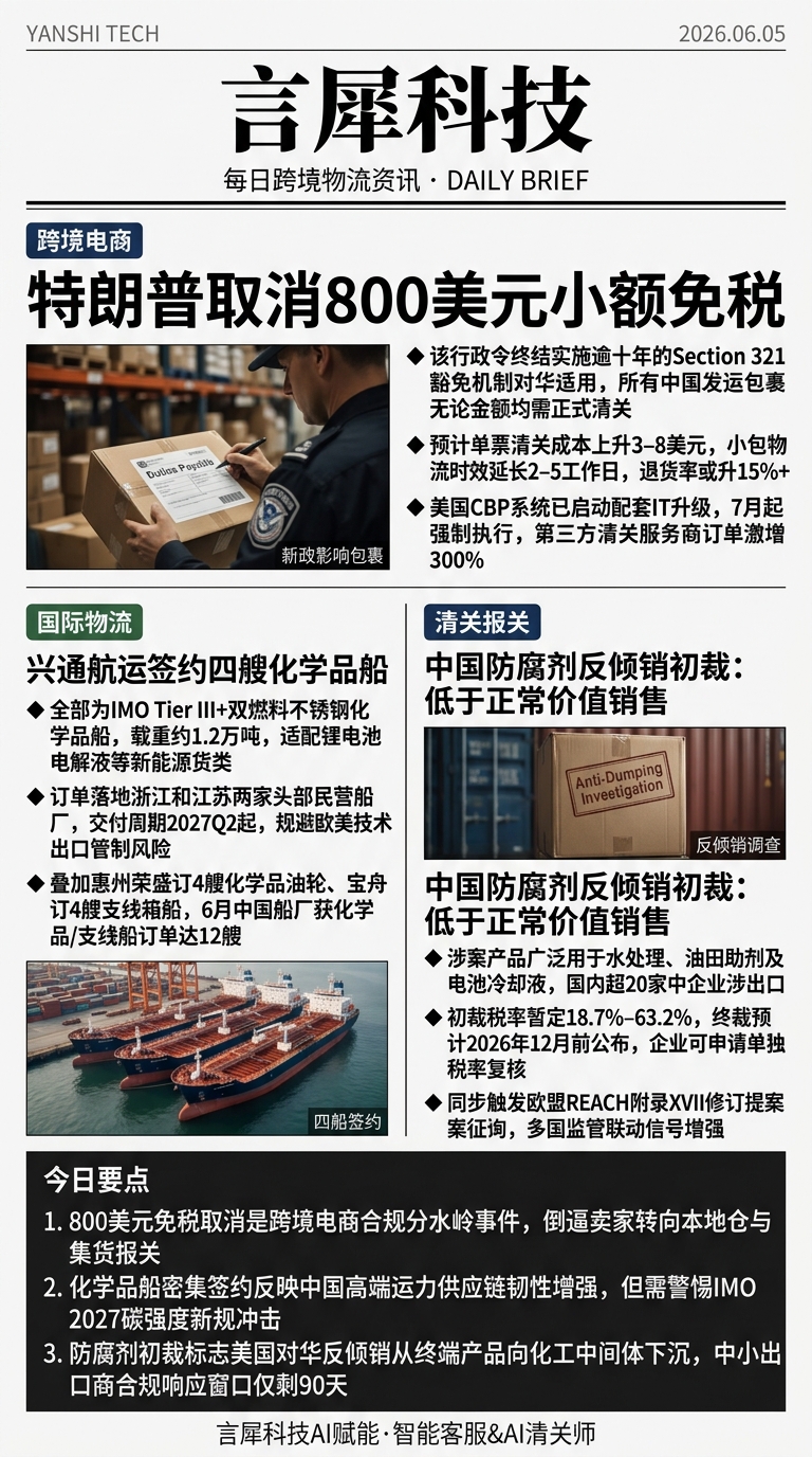 今日跨境物流资讯图 2026年06月05日