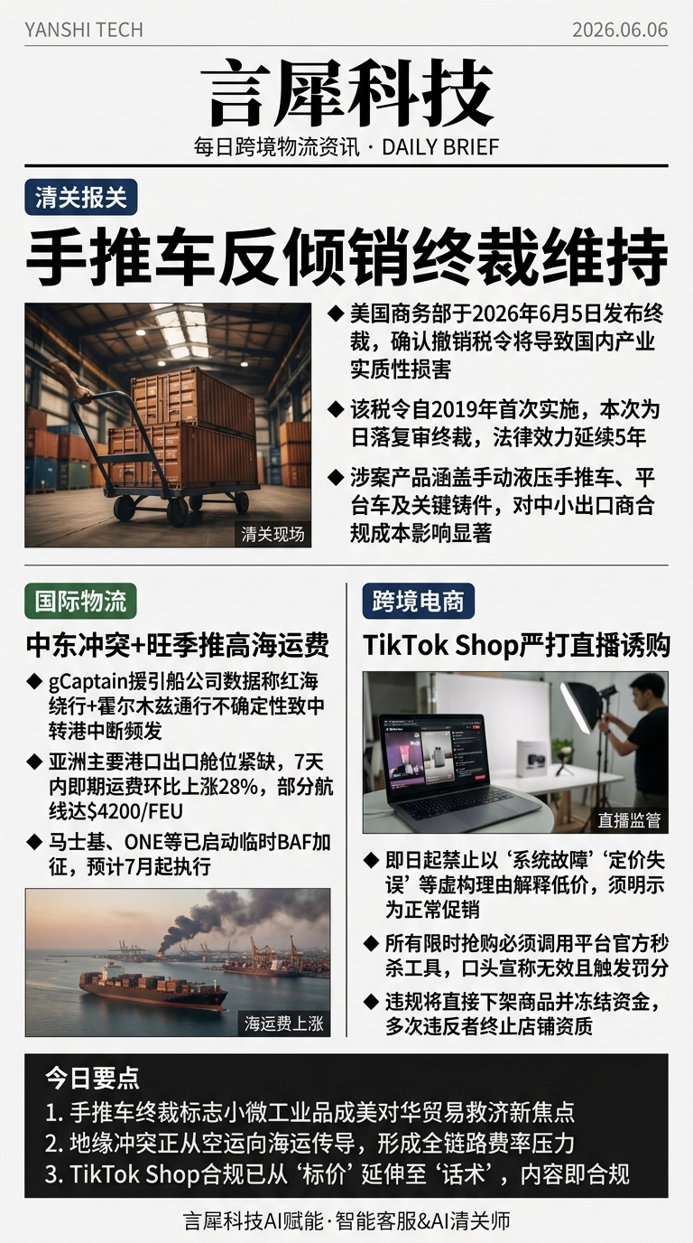 今日跨境物流资讯图 2026年06月06日