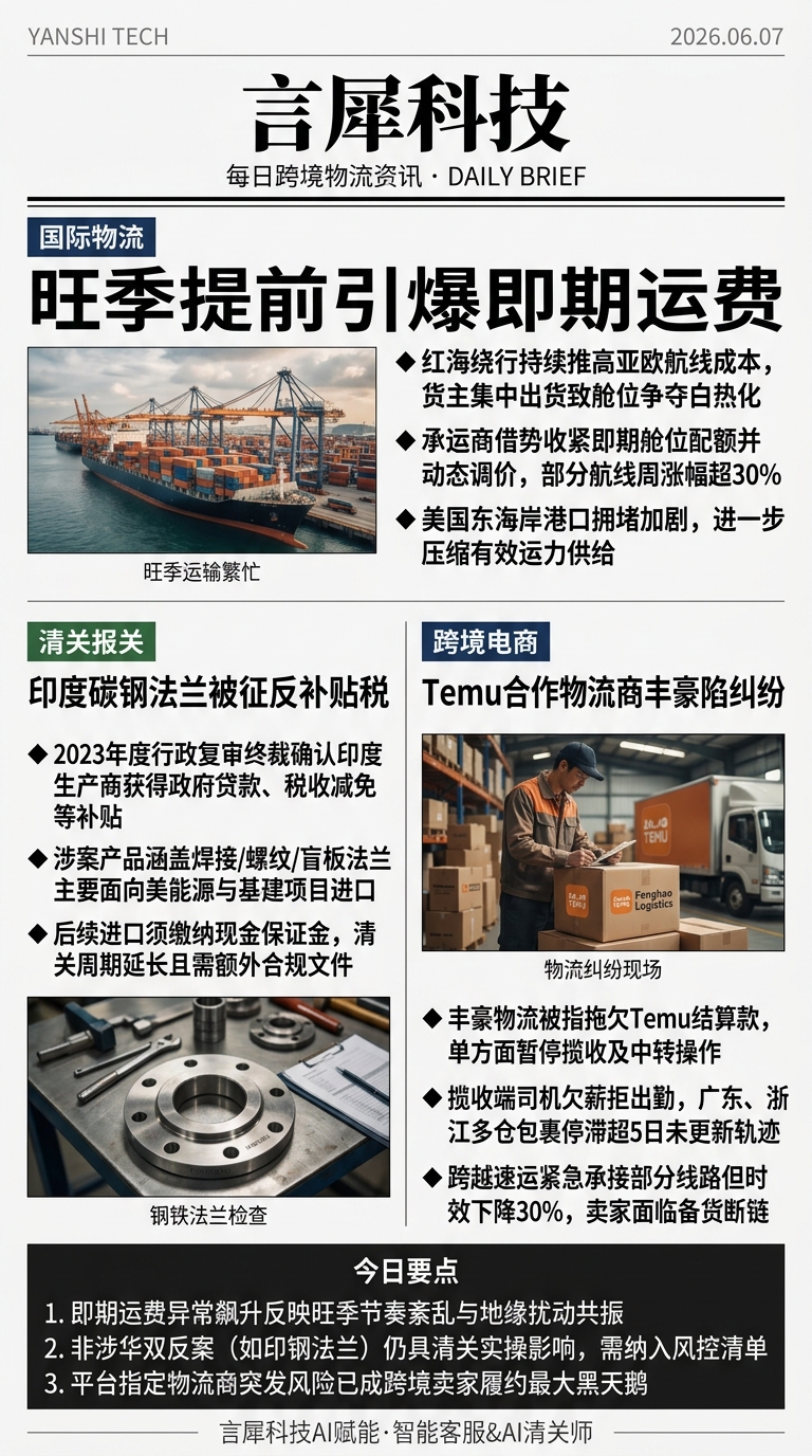 今日跨境物流资讯图 2026年06月07日