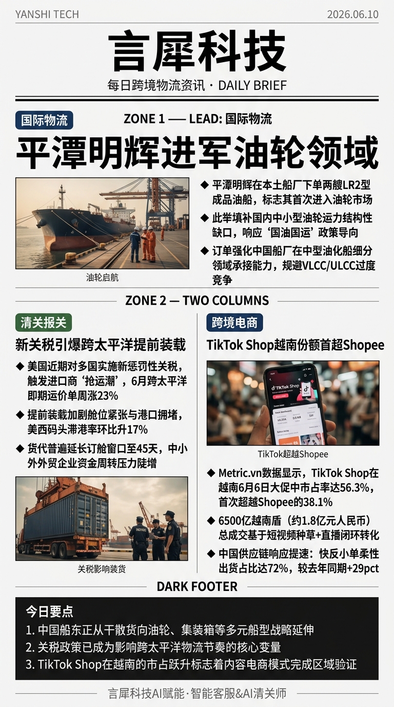 今日跨境物流资讯图 2026年06月10日