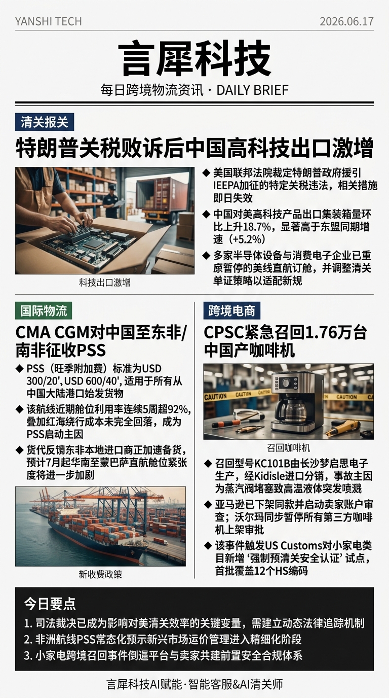 今日跨境物流资讯图 2026年06月17日