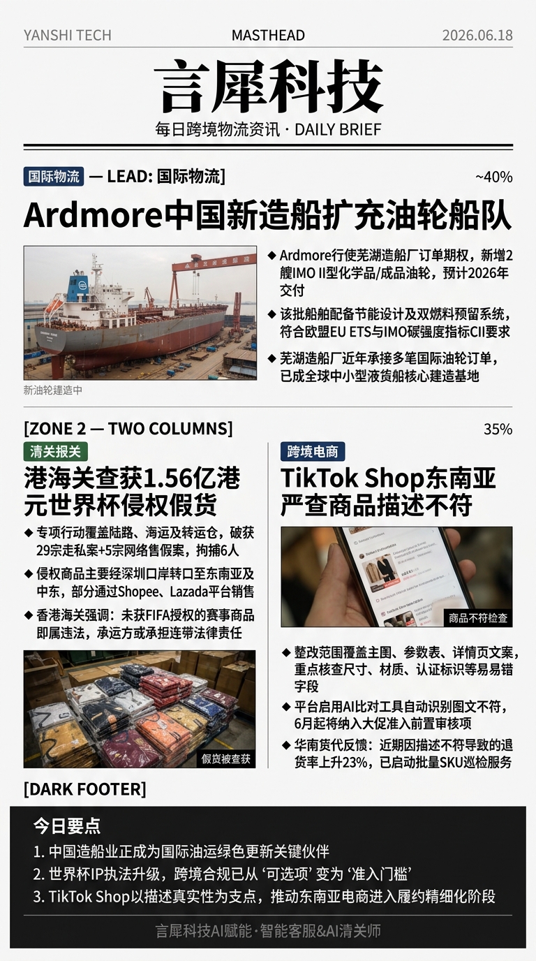 今日跨境物流资讯图 2026年06月18日