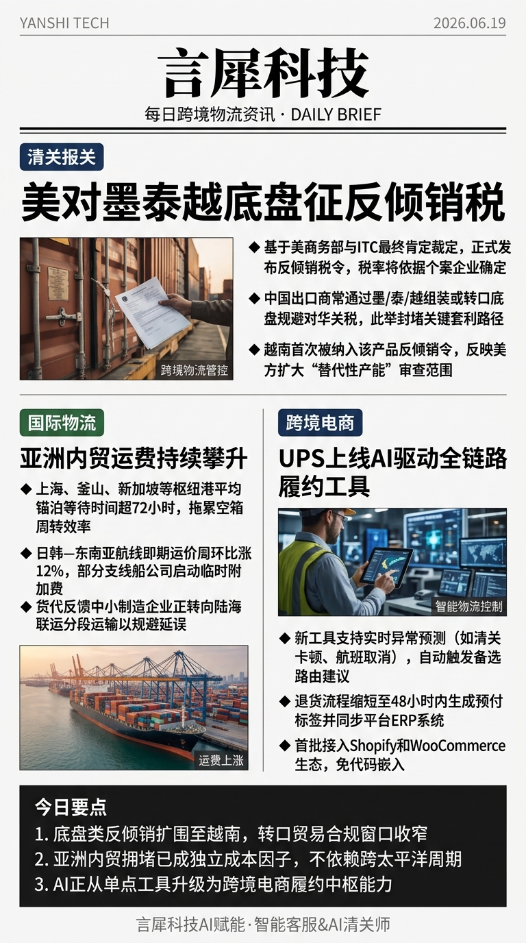 今日跨境物流资讯图 2026年06月19日