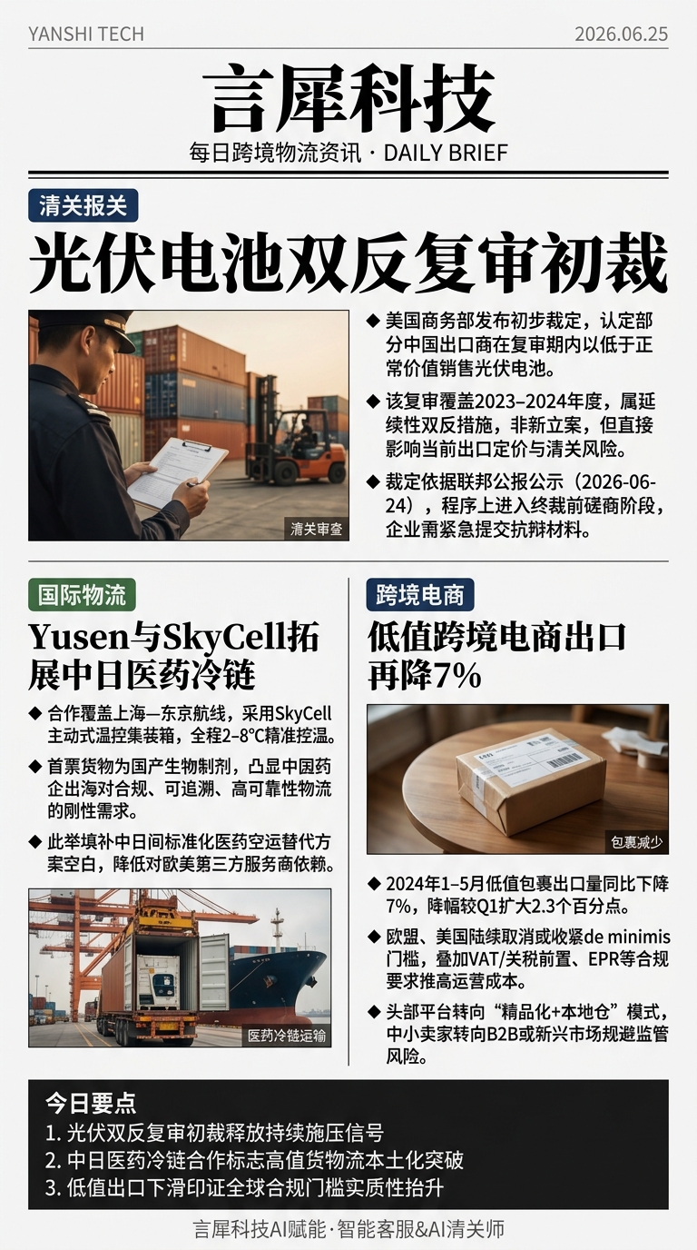 今日跨境物流资讯图 2026年06月25日