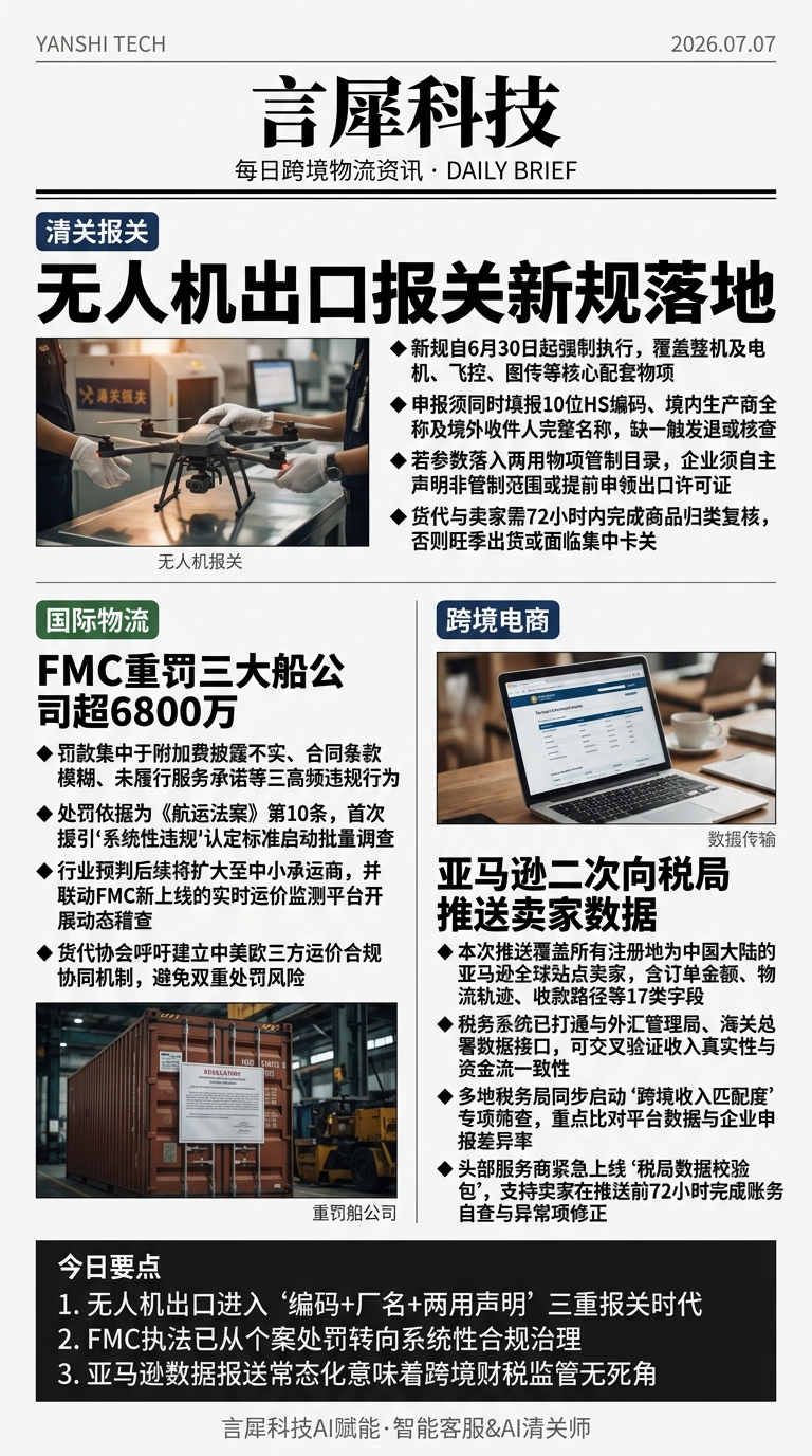 今日跨境物流资讯图 2026年07月07日