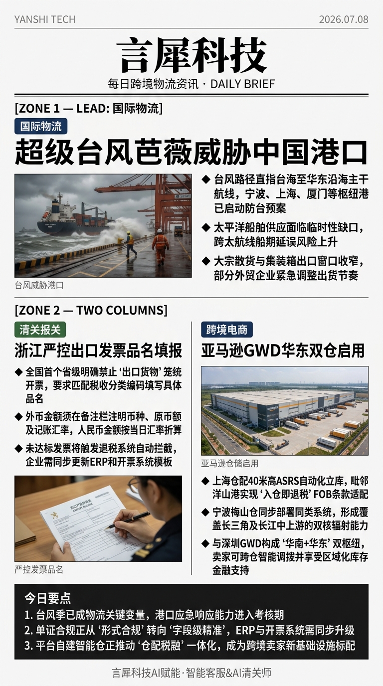 今日跨境物流资讯图 2026年07月08日