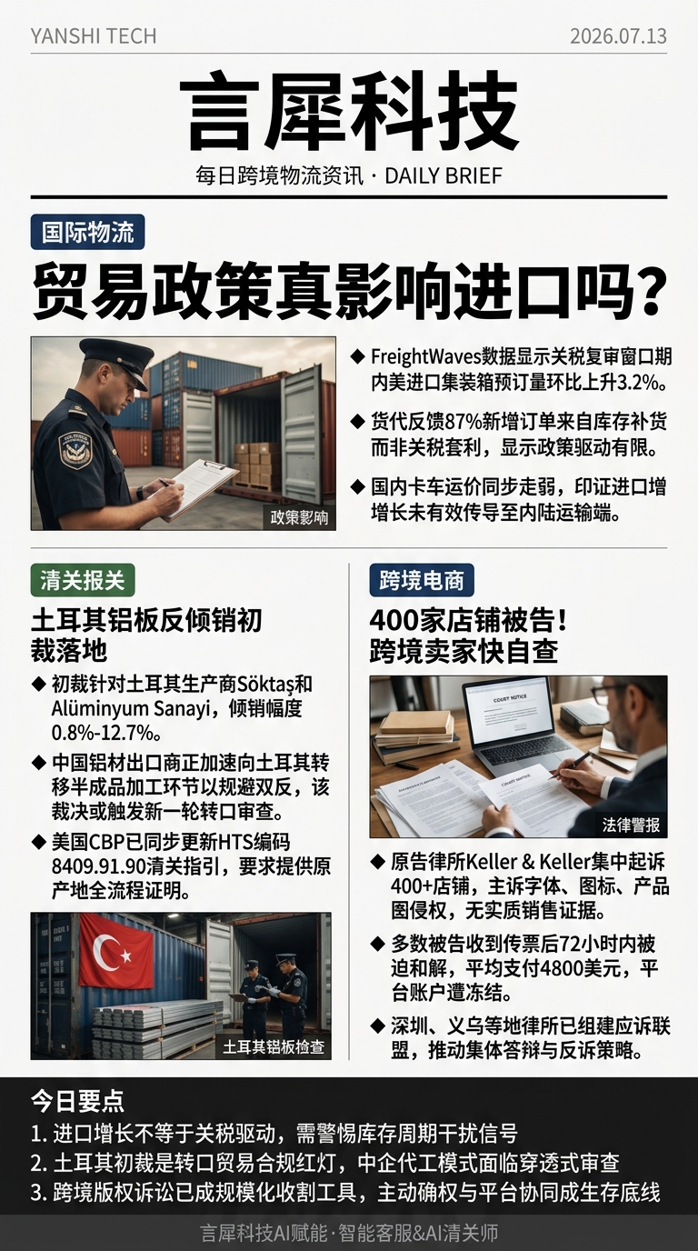 今日跨境物流资讯图 2026年07月13日