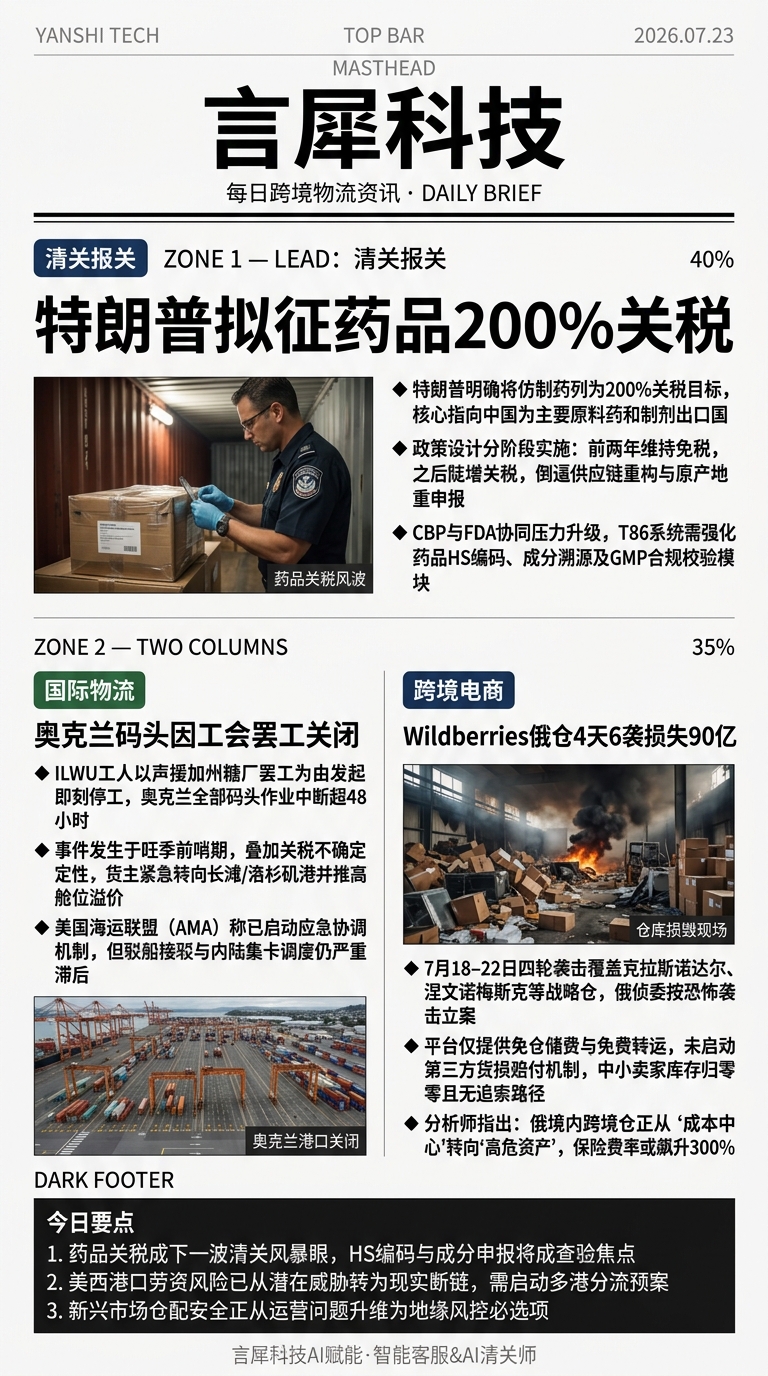 今日跨境物流资讯图 2026年07月23日
