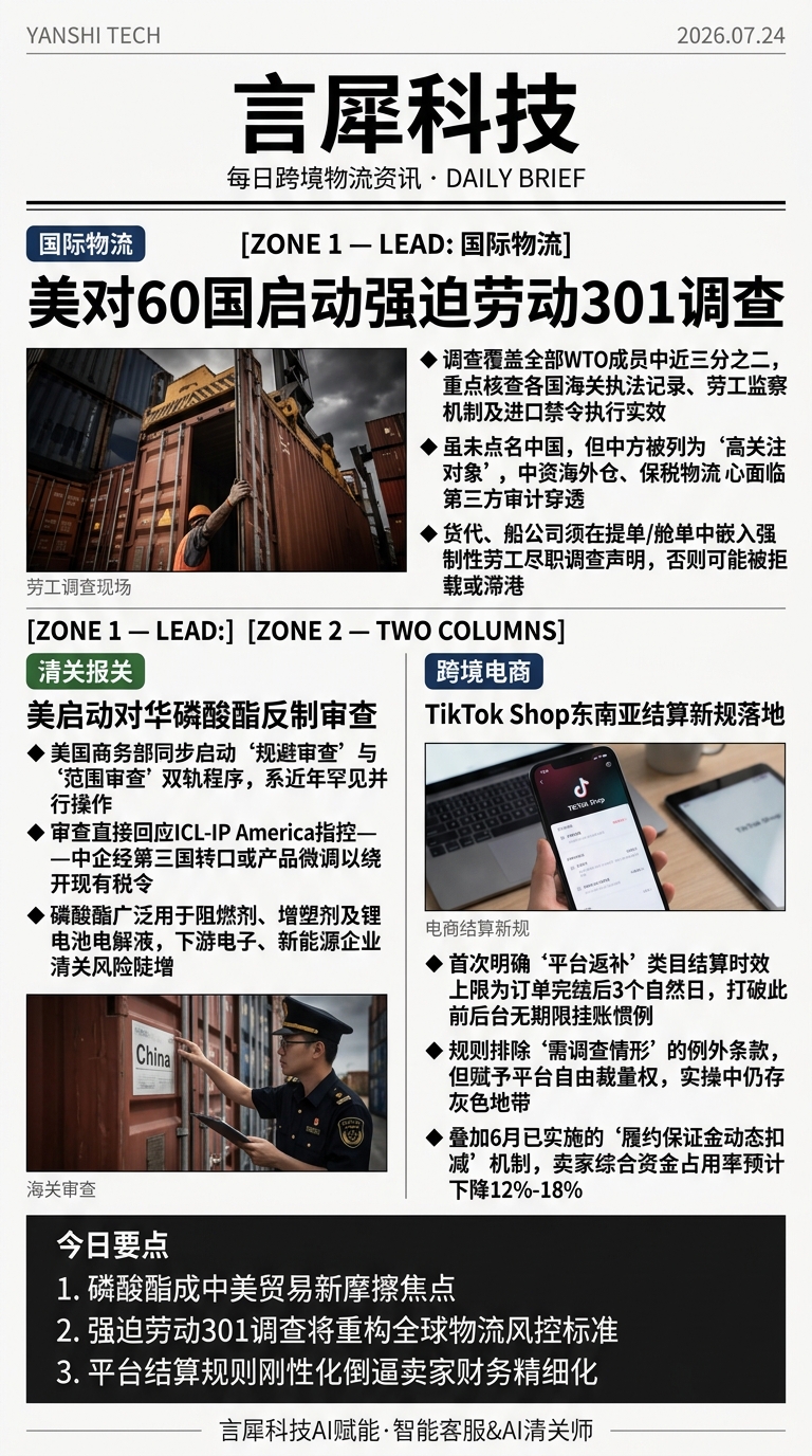 今日跨境物流资讯图 2026年07月24日