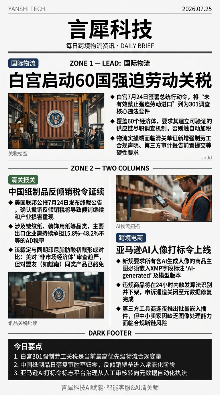 今日跨境物流资讯图 2026年07月25日