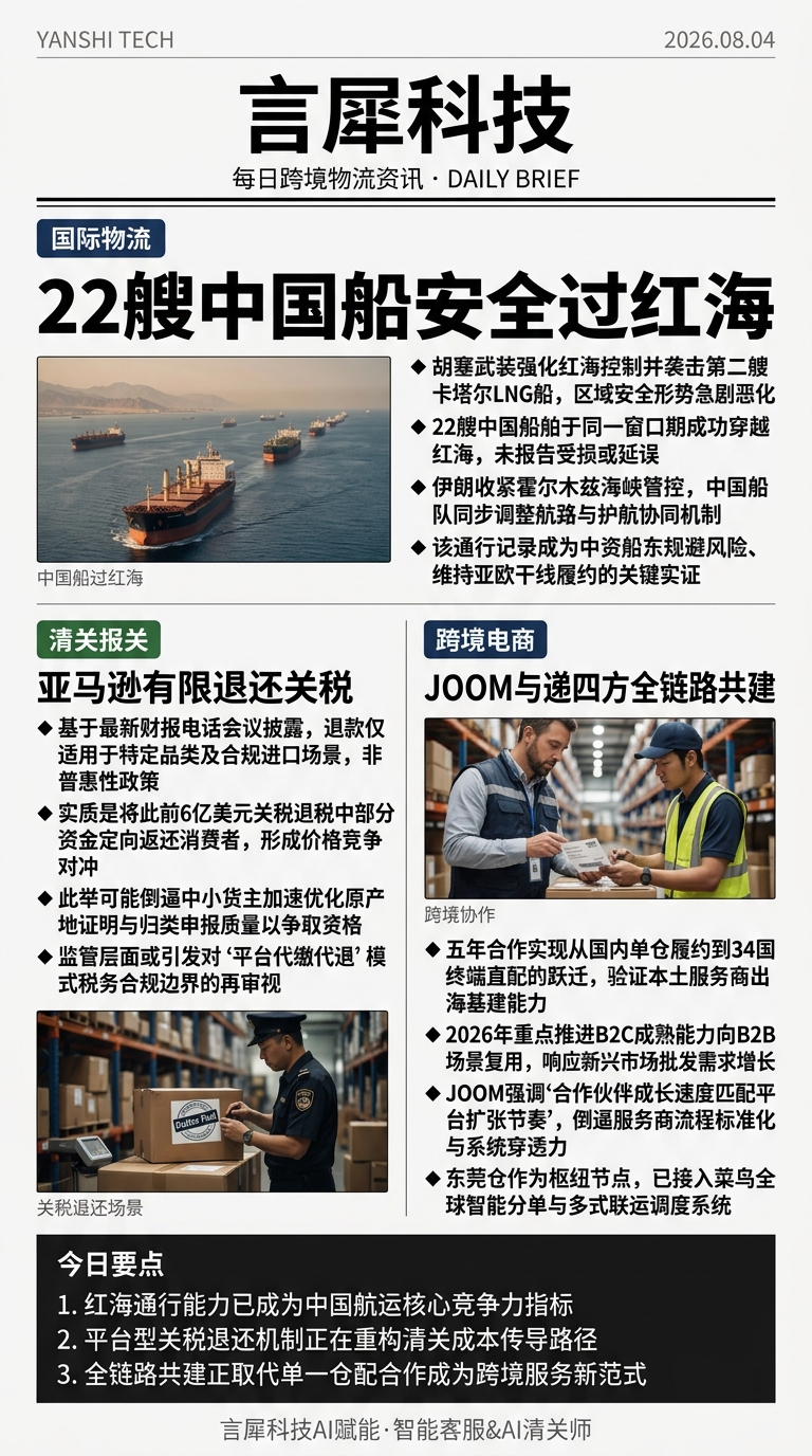 今日跨境物流资讯图 2026年08月04日