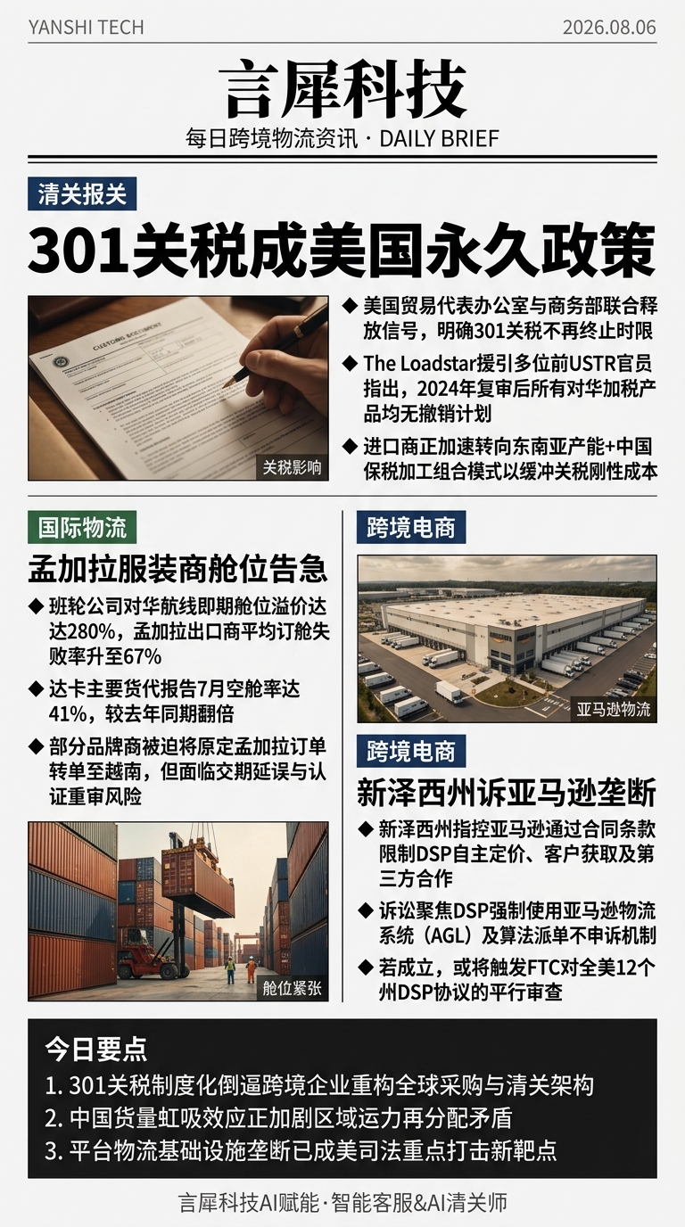 今日跨境物流资讯图 2026年08月06日