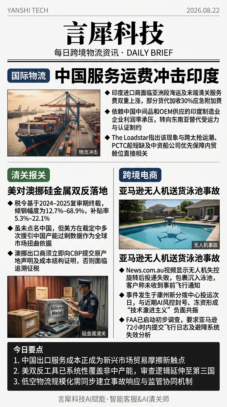 今日跨境物流资讯图 2026年08月22日
