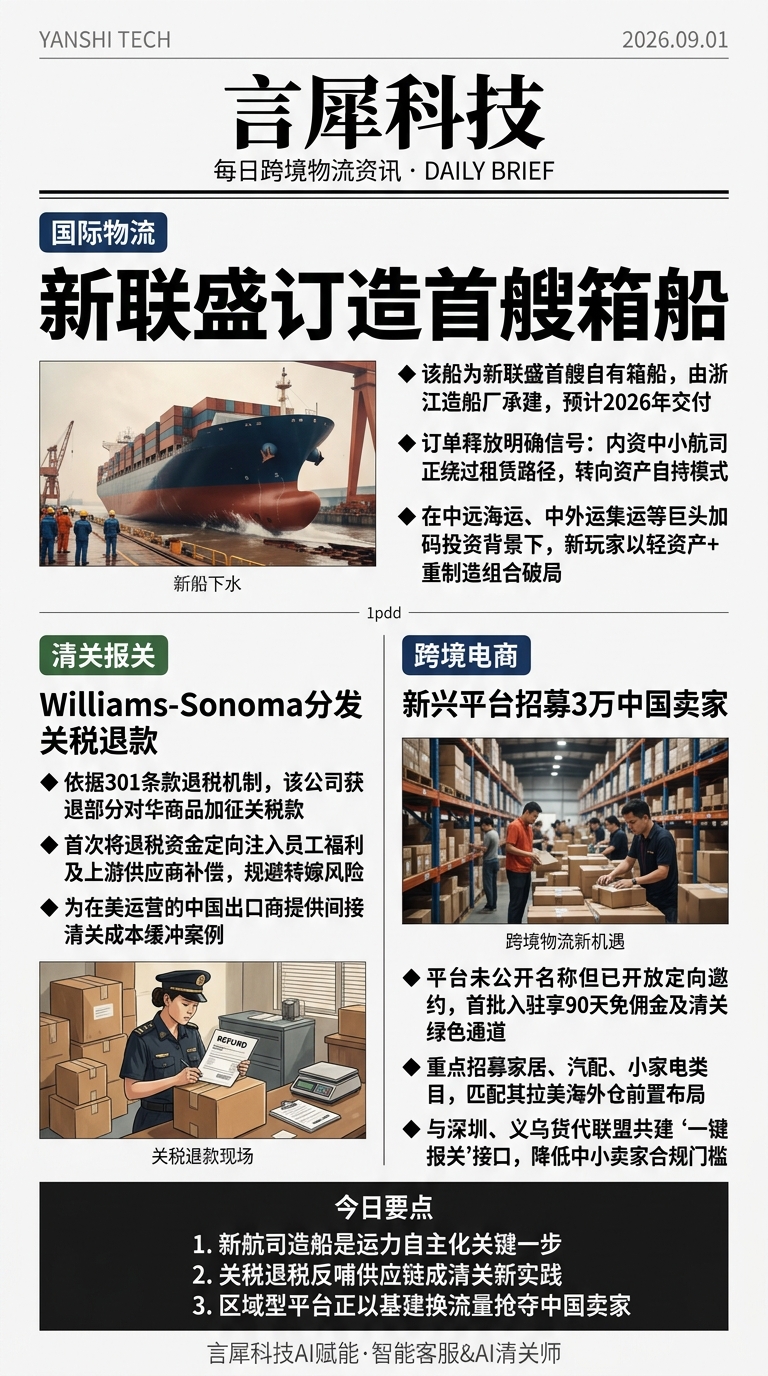 今日跨境物流资讯图 2026年09月01日