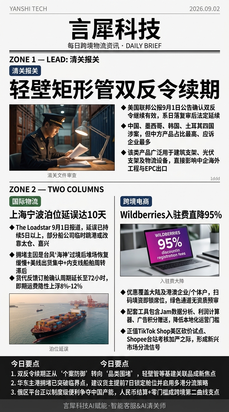 今日跨境物流资讯图 2026年09月02日