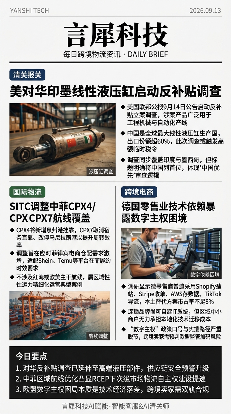 今日跨境物流资讯图 2026年09月13日