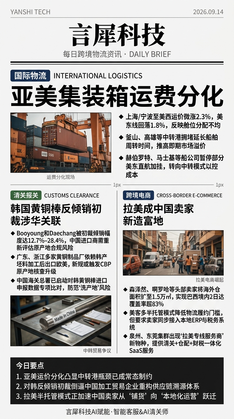 今日跨境物流资讯图 2026年09月14日