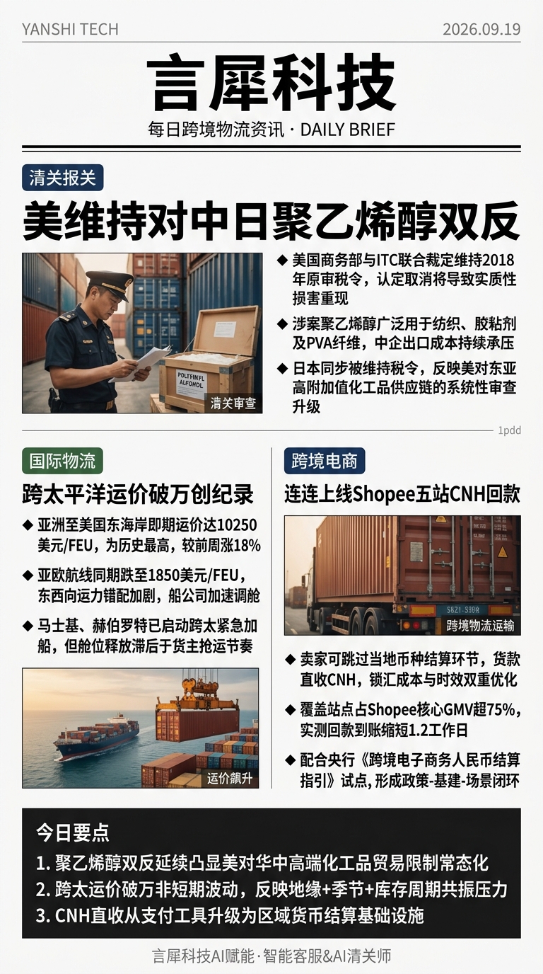 今日跨境物流资讯图 2026年09月19日