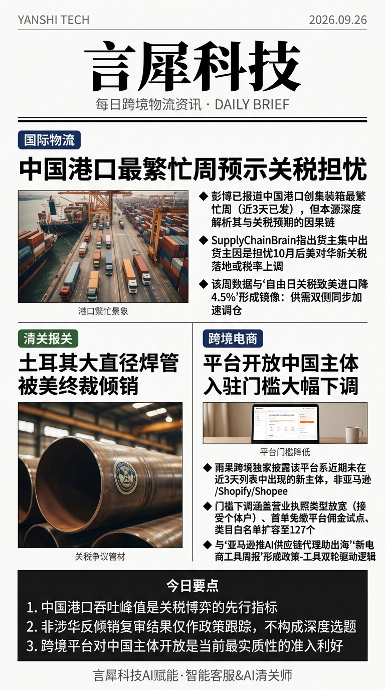 今日跨境物流资讯图 2026年09月26日