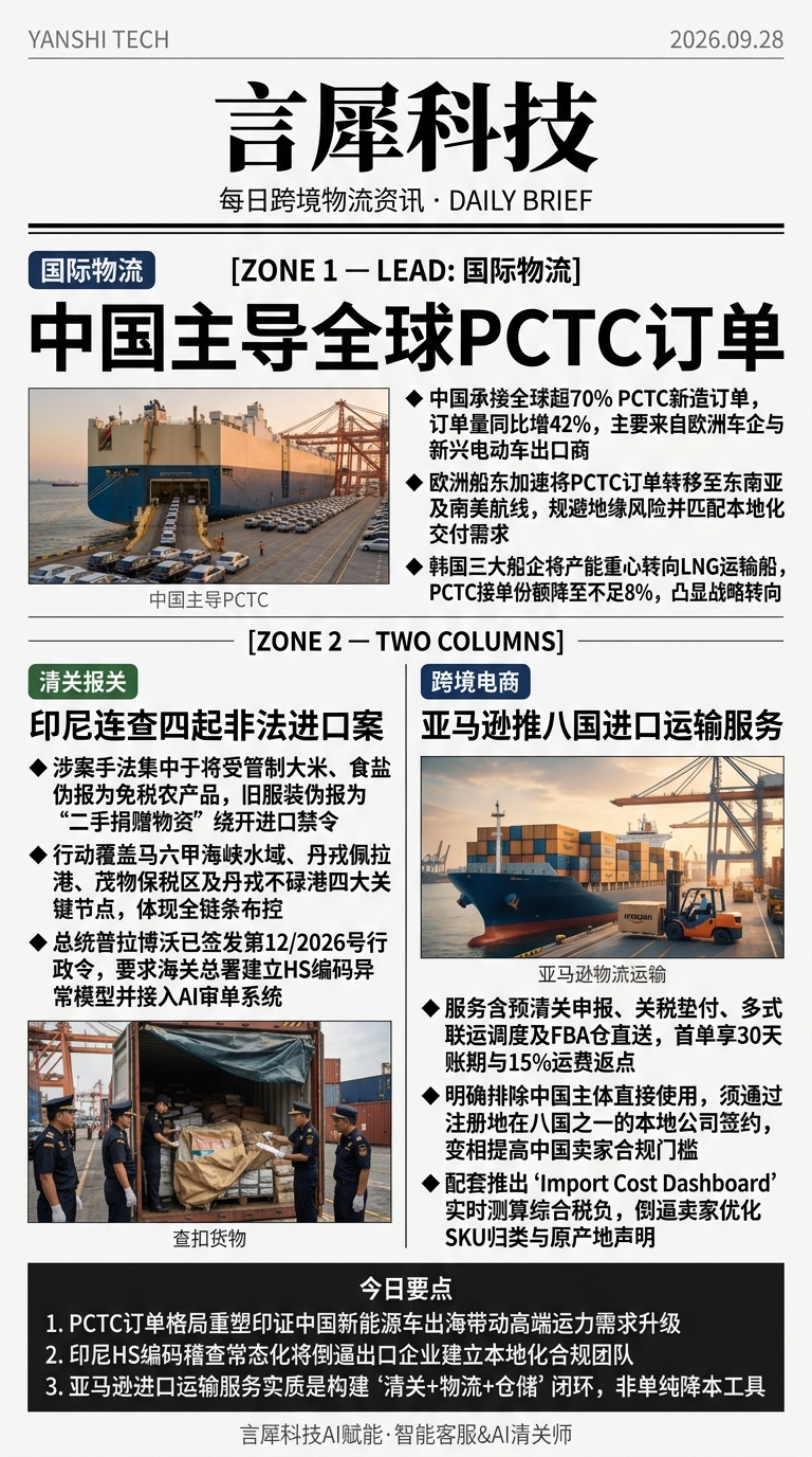 今日跨境物流资讯图 2026年09月28日